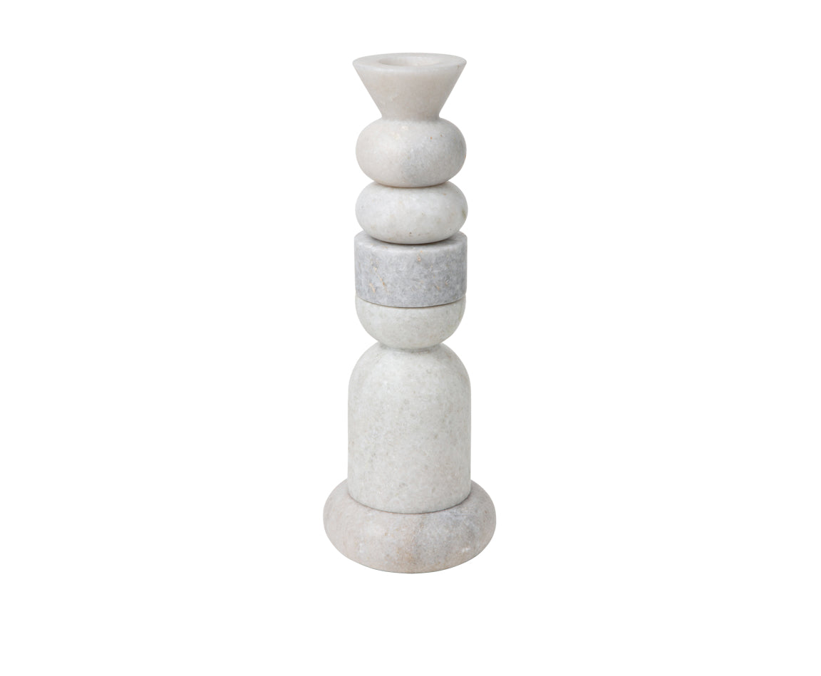 STONE STACKING CANDLEHOLDER WHITE