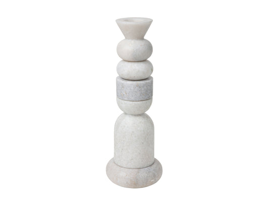 STONE STACKING CANDLEHOLDER WHITE