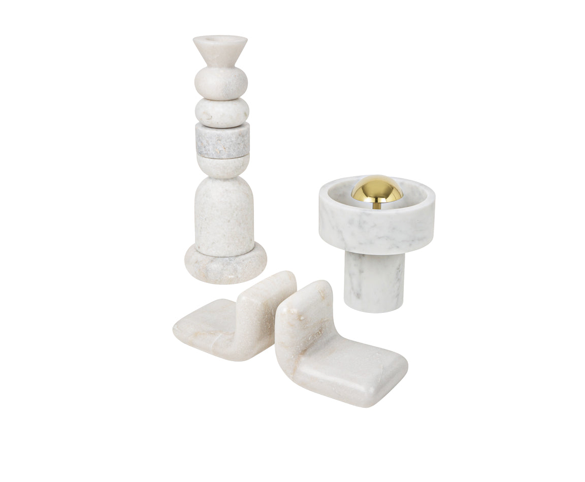 STONE STACKING CANDLEHOLDER WHITE